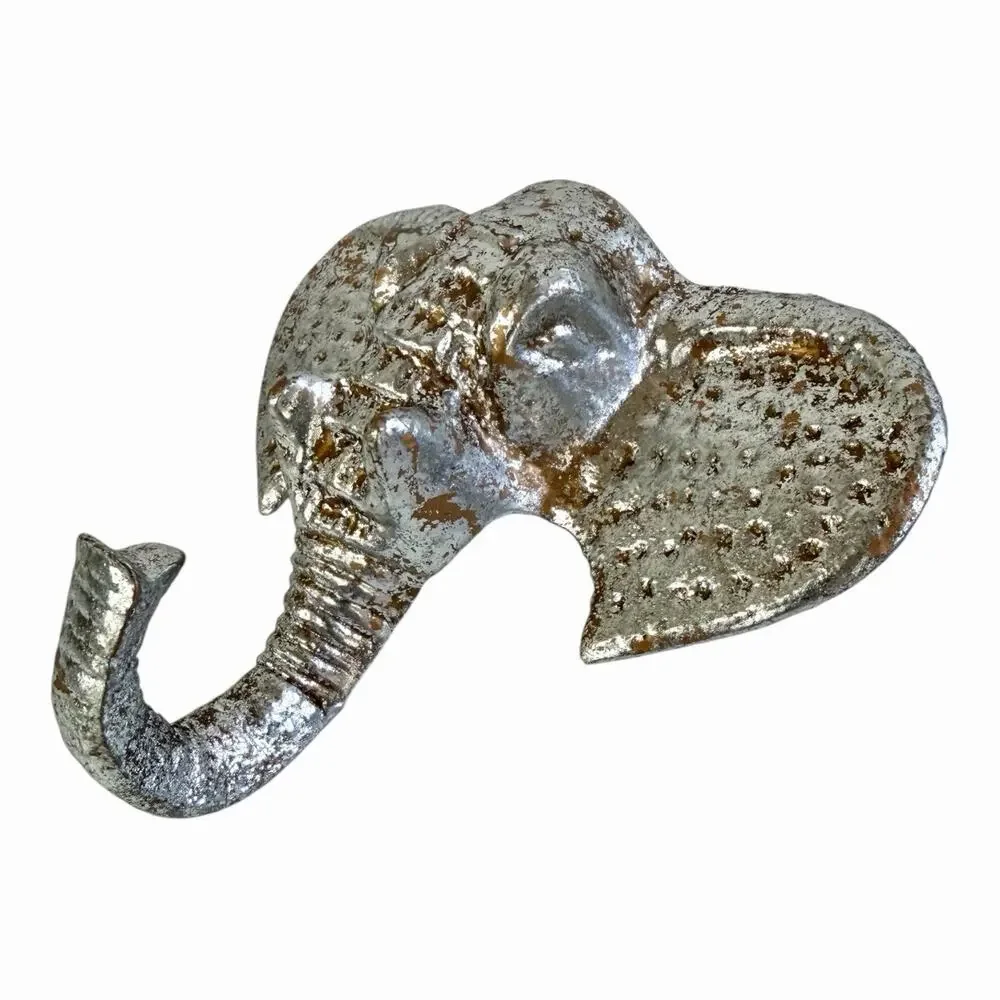 Vintage Silver Metal Elephant Wall Hook Coat Hanger 5”X 6.5”X 2